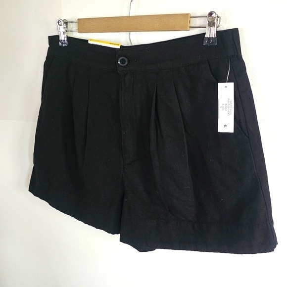 NWT Joie Cotton Linen Blend Pleated Black High Waist Women's Short Size M - Picture 5 of 9